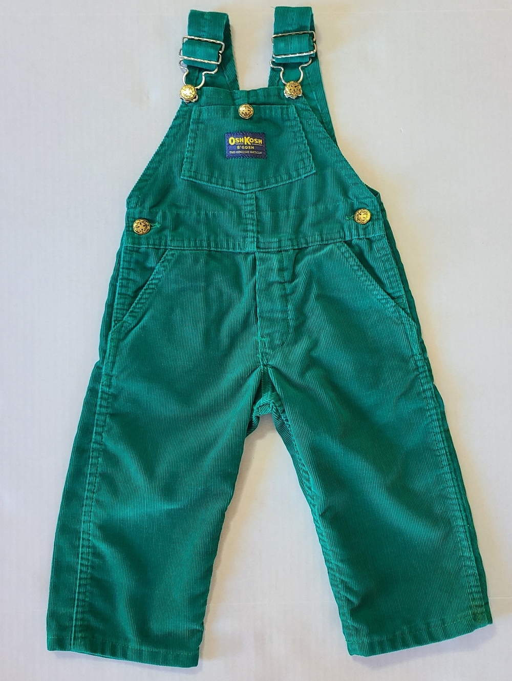 OshKosh B'gosh Corduroy Green Overalls 2T Unisex Baby Toddler 75% Cotton Pockets